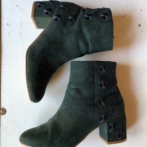 Forest green velvet booties